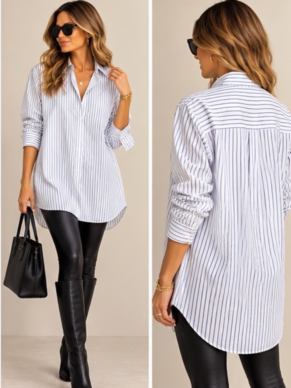 Enza Costa Blue White Striped Cotton Longline Button Down Shirt Dress